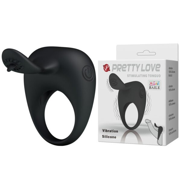 Prettylove Black Silicone Vibration Penis Ring BI-210135