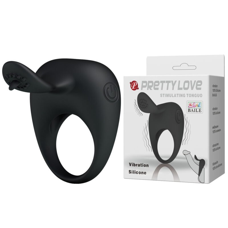 Prettylove Black Silicone Vibration Penis Ring BI-210135