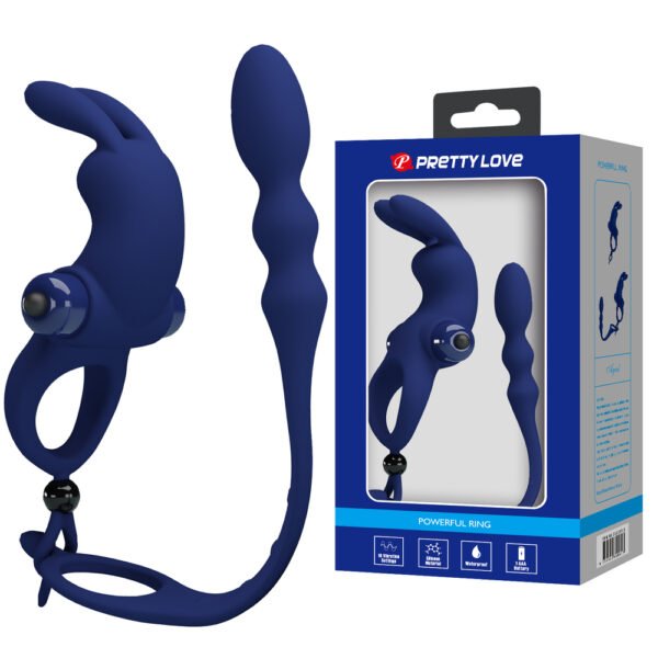 Prettylove Rabbit Cock Ring With Anal Beads BI-210213