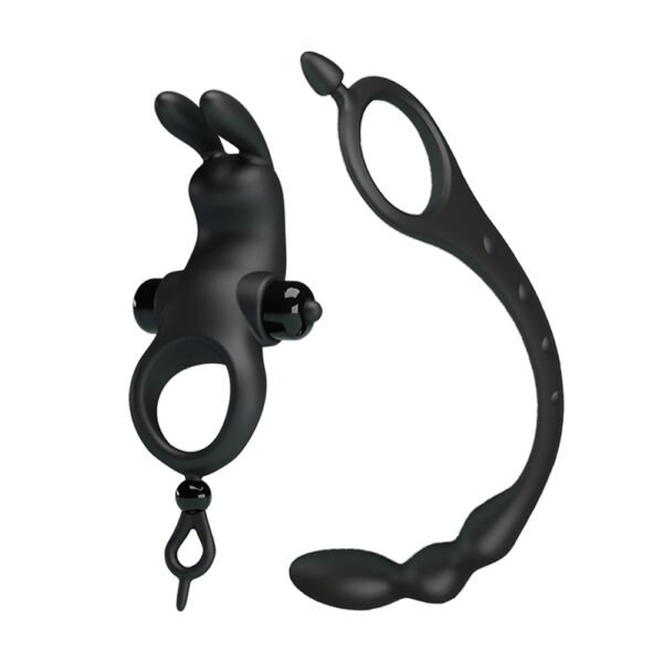 Rabbit Cock Ring With Anal Beads