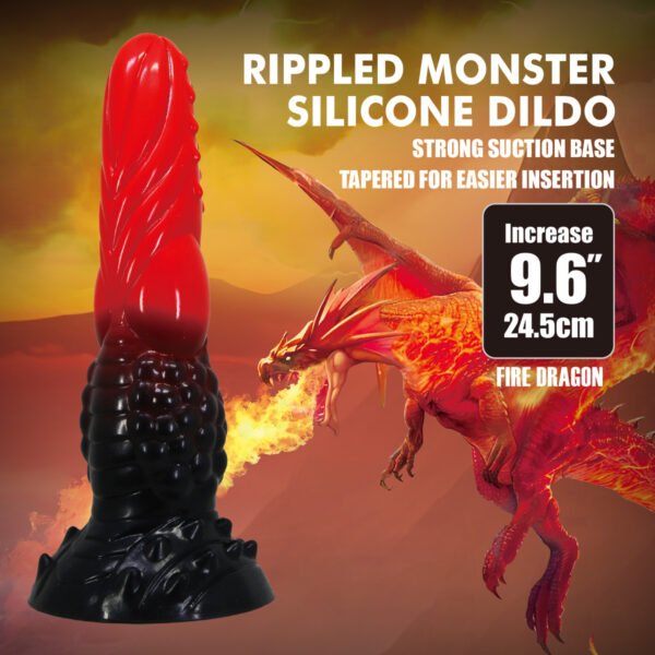 9.6" Silicone Monster Dildo - Fire Dragon